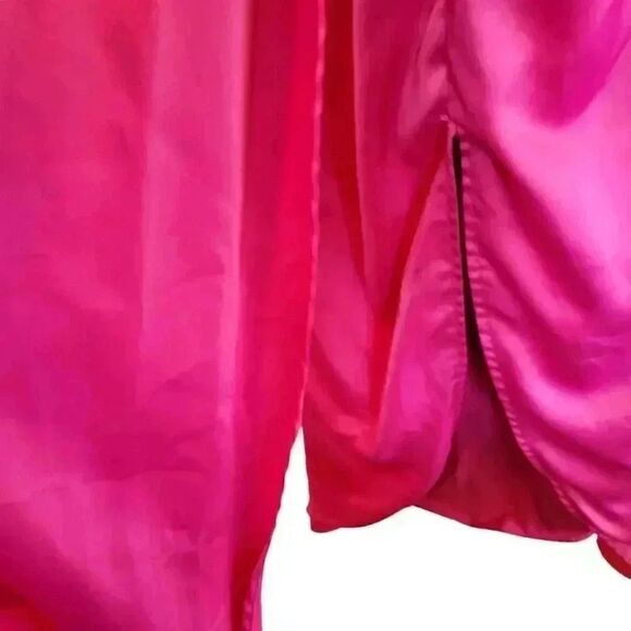 Elle Zeitoune Women's Pink Punch Poly Gathered Waist Midi Patrice Draped Satin L - Picture 9 of 16